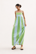 Maxi vestido para mujer con tirantes finos y diseño de rayas - Liora