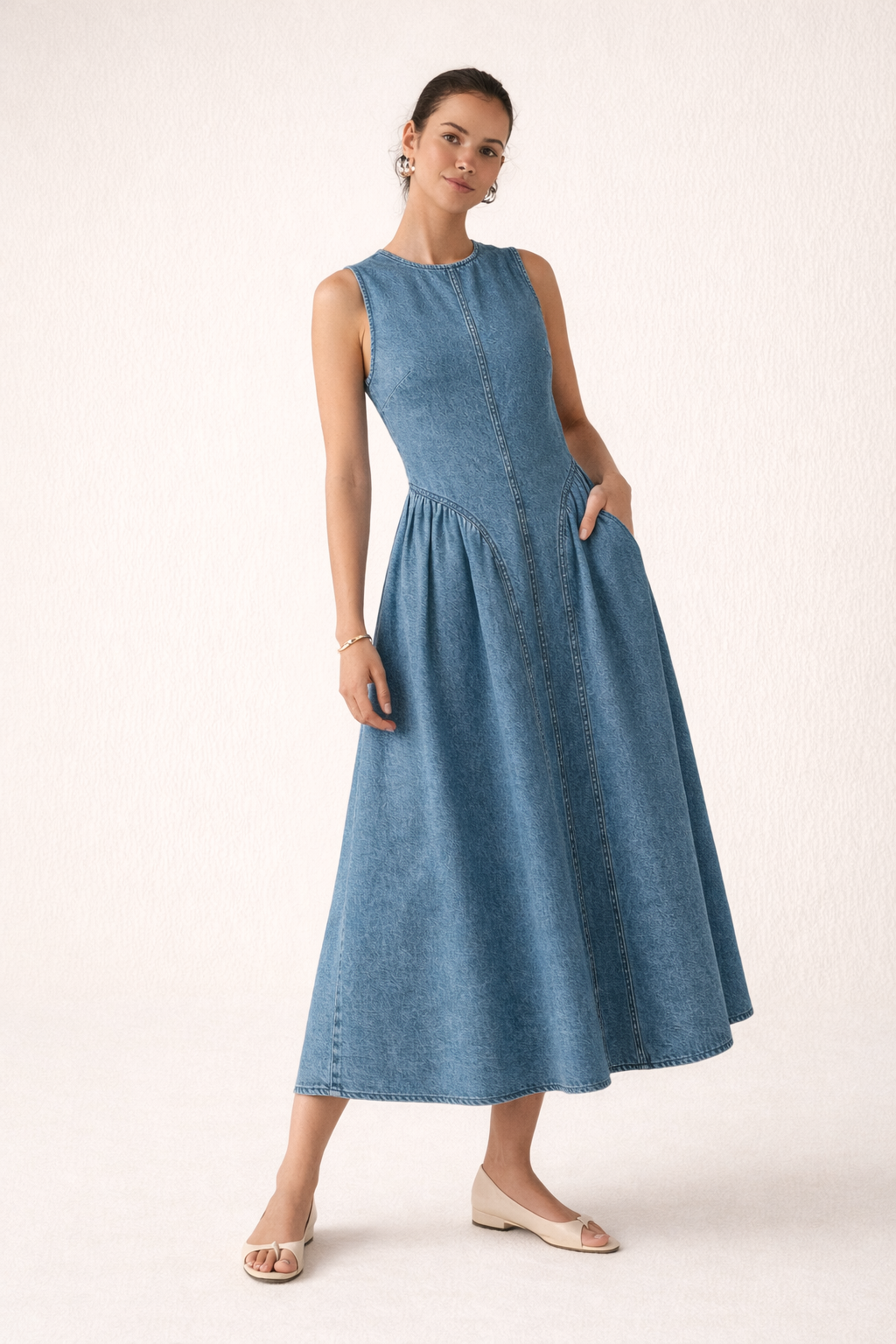 Vestido largo vaquero sin mangas silueta holgada mujer verano - Keyla