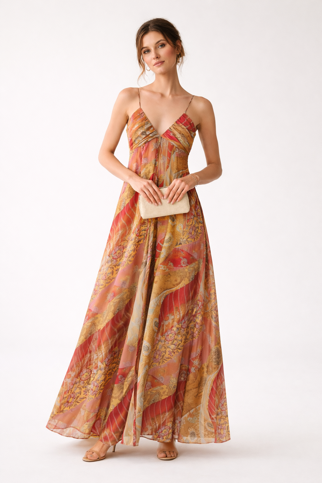 Vestido largo mujer con tirantes finos y escote en v corte recto hasta tobillos estilo elegante