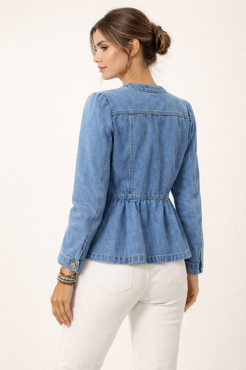 Chaqueta denim mujer con volante en cintura - Liora