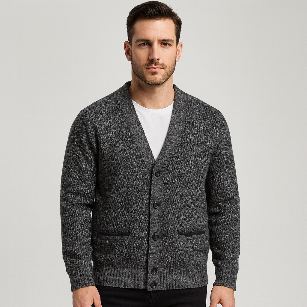 Cardigan de punto grueso para hombre con escote en v y cierre de botones prenda versátil para uso diario