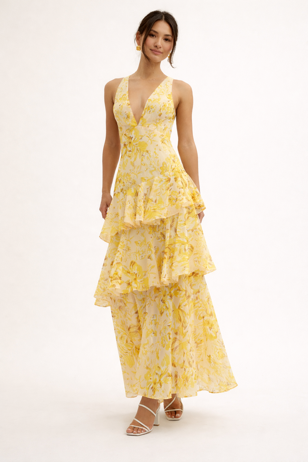 Vestido largo para mujer estampado floral con volantes - Camila