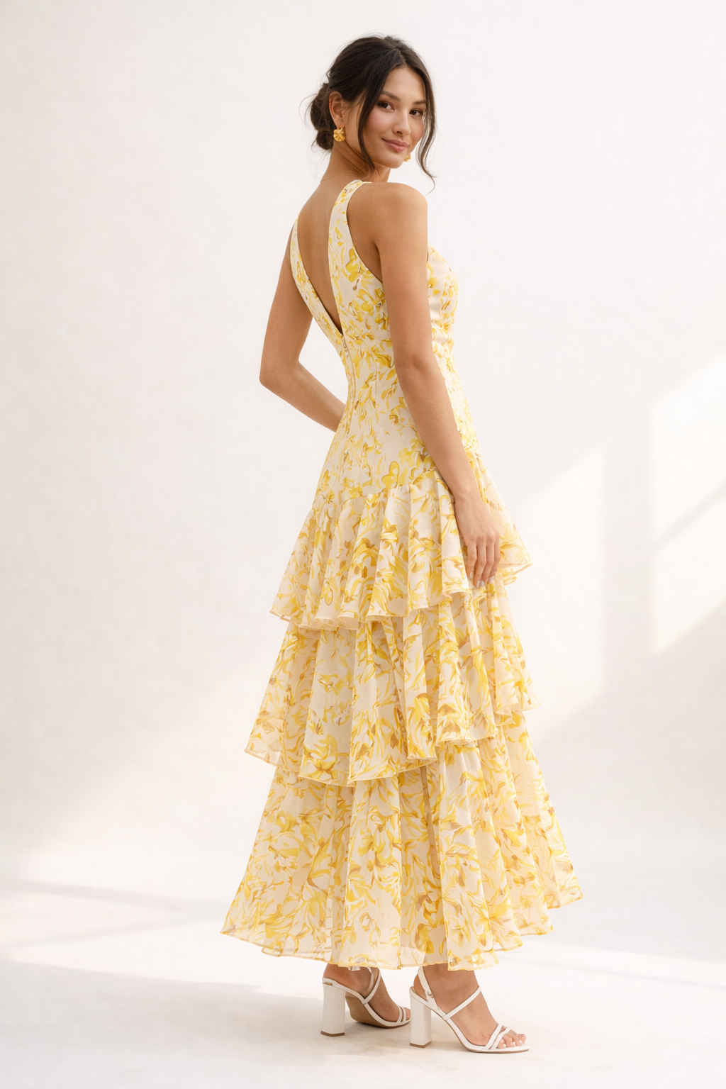 Vestido largo para mujer estampado floral con volantes - Camila