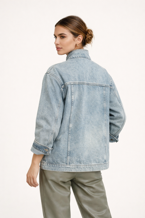 Chaqueta denim mujer oversize con cuello alto - Kaia