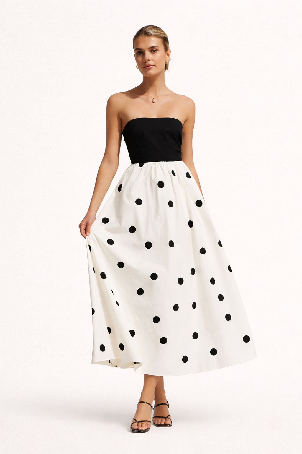 Vestido veraniego largo sin tirantes con estampado de lunares para mujer - Elske