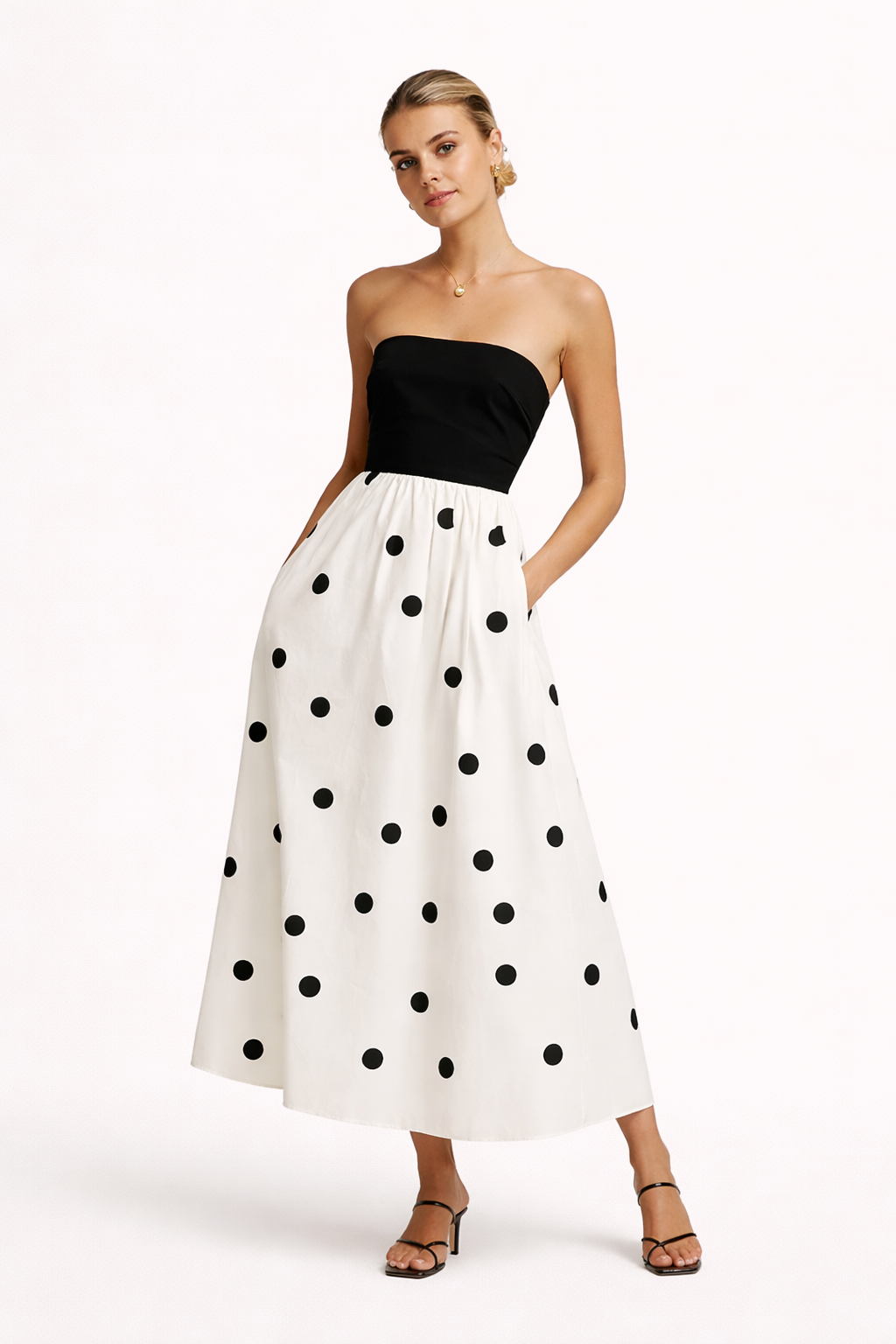 Vestido veraniego largo sin tirantes con estampado de lunares para mujer - Elske