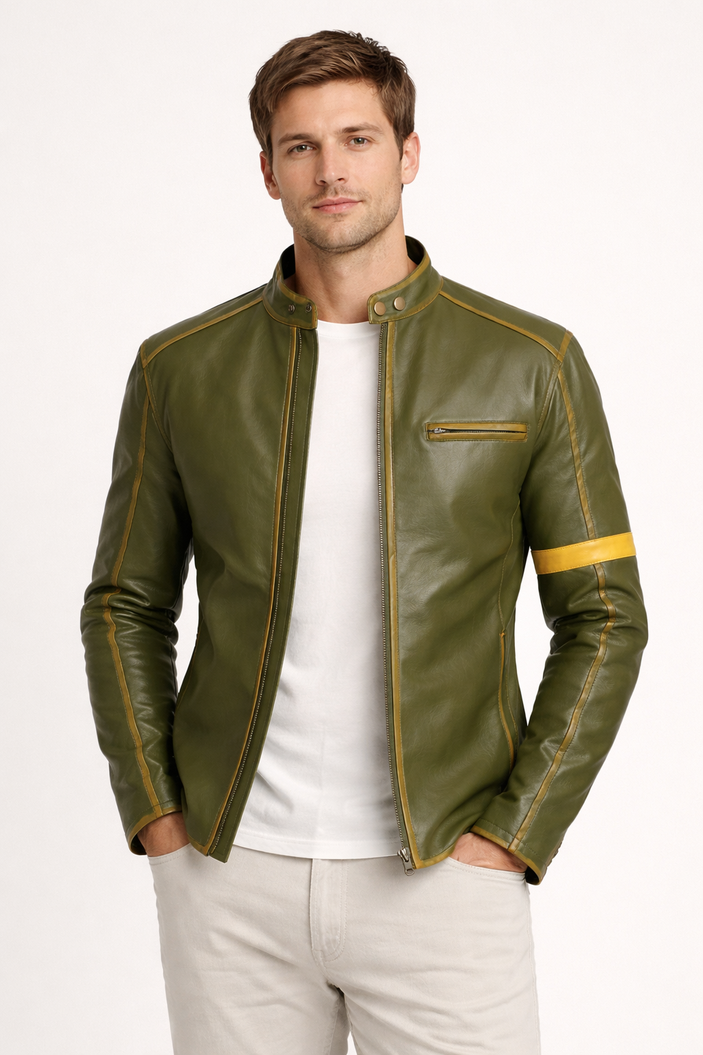 Chaqueta biker para hombre con cuello alto - Kervan