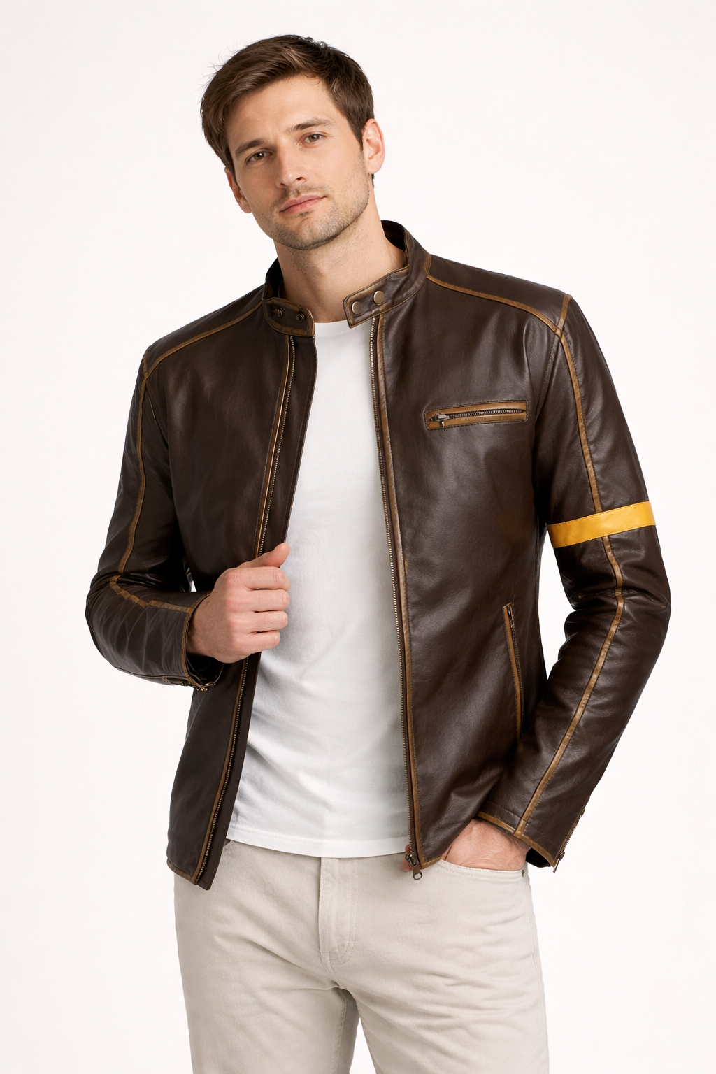 Chaqueta biker para hombre con cuello alto - Kervan