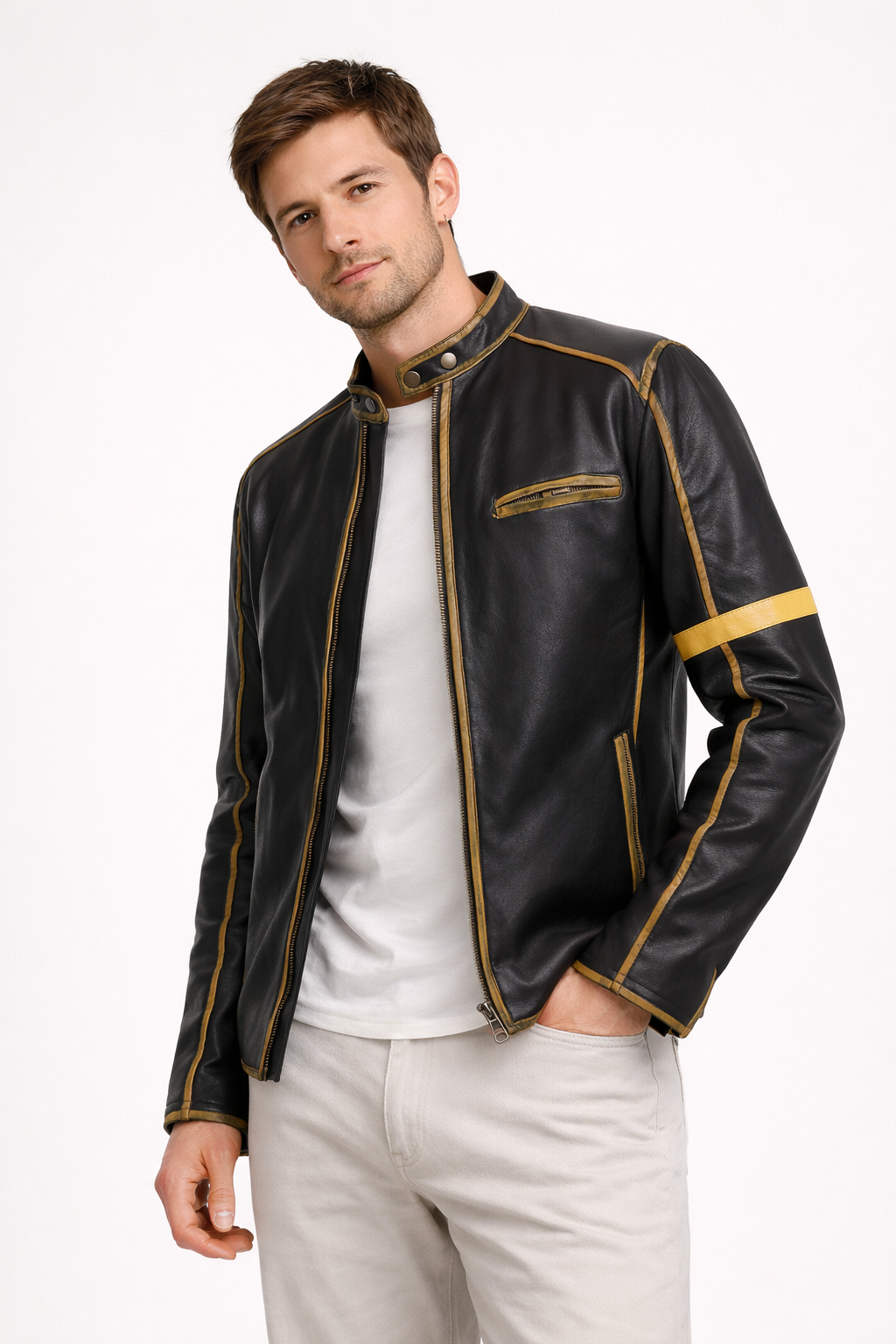 Chaqueta biker para hombre con cuello alto - Kervan