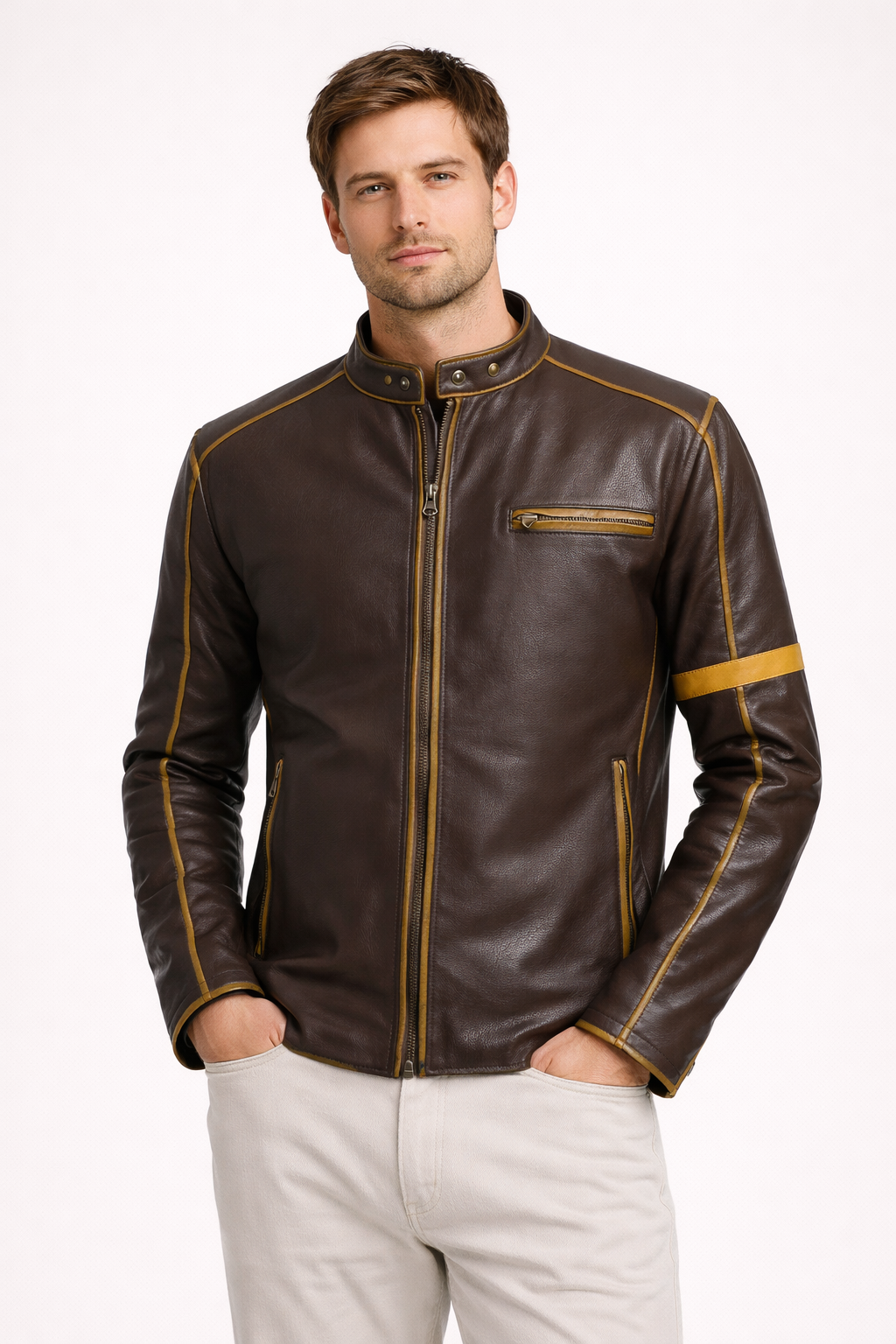 Chaqueta biker para hombre con cuello alto - Kervan