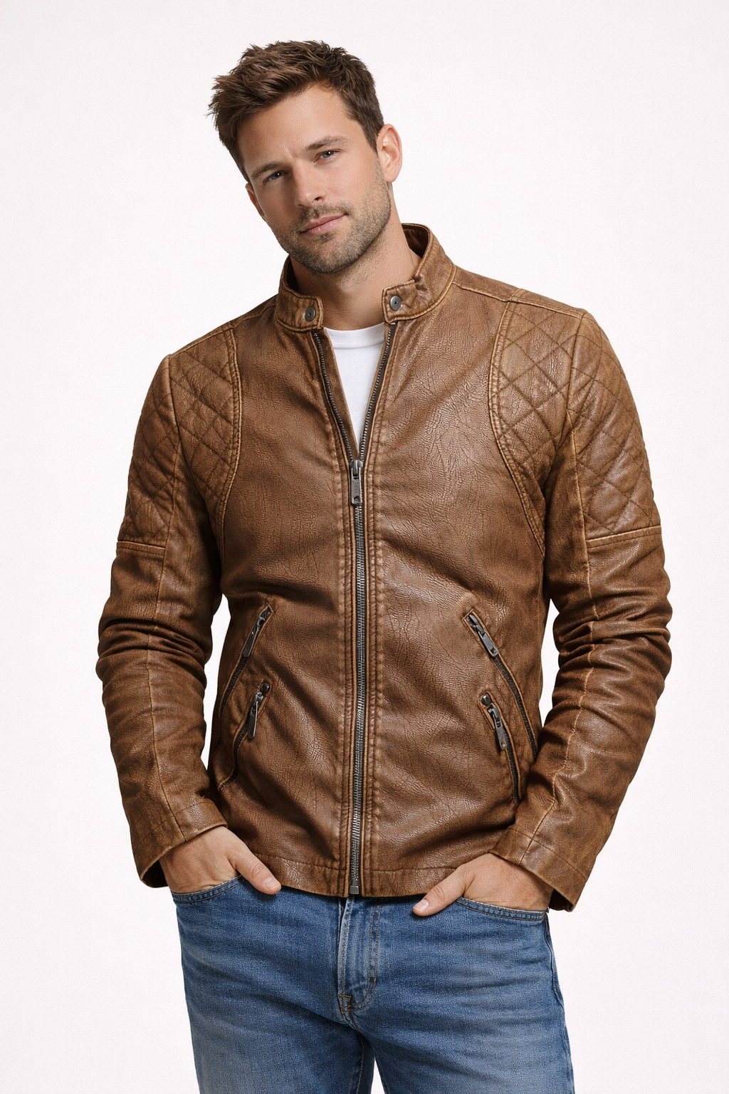 Chaqueta biker para hombre con cierre de cremallera - Bravik