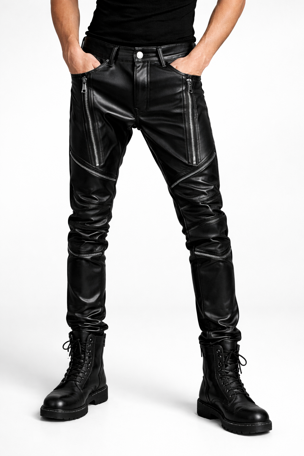 Pantalón urbano masculino efecto cuero de corte slim - Lurien