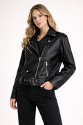 Chaqueta biker de mujer efecto piel con cinturón - Ylena