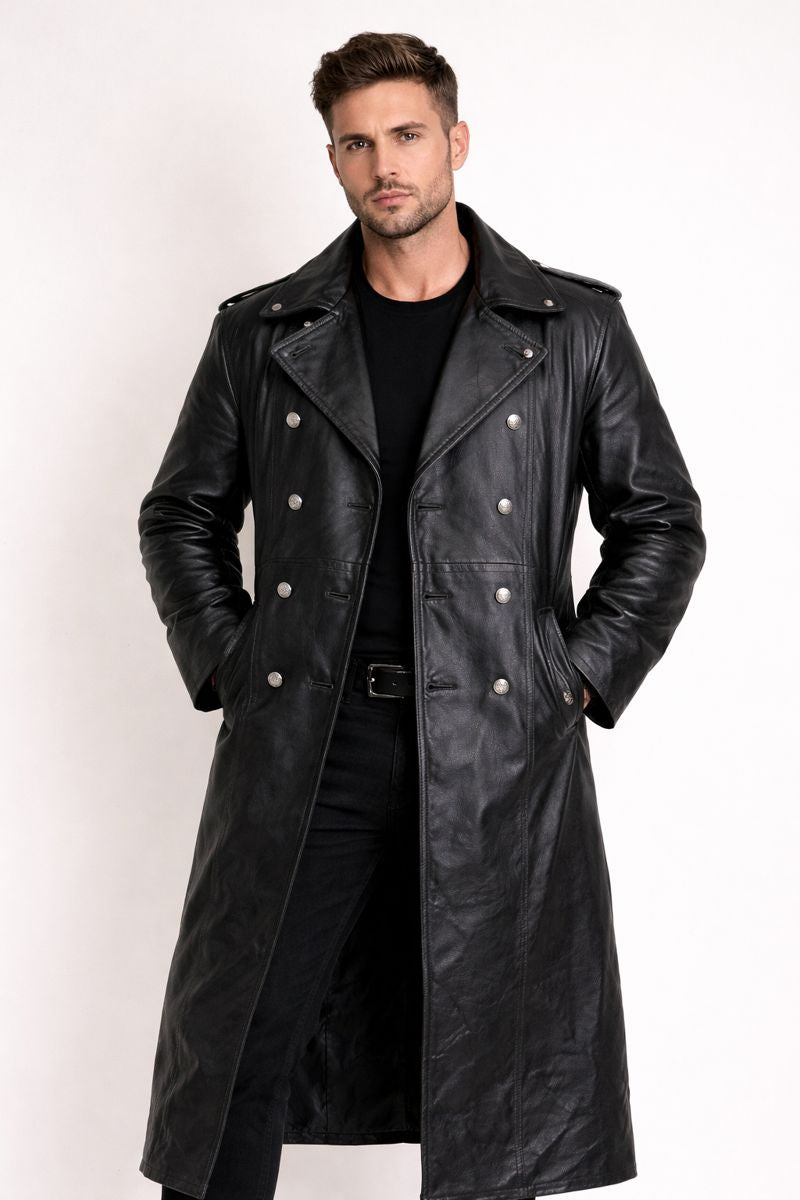 Chaqueta biker larga para hombre con cierre de botones - Varekh