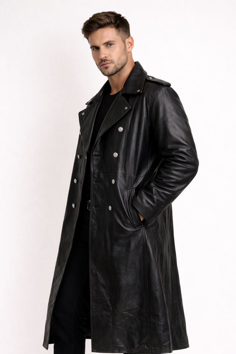 Chaqueta biker larga para hombre con cierre de botones - Varekh
