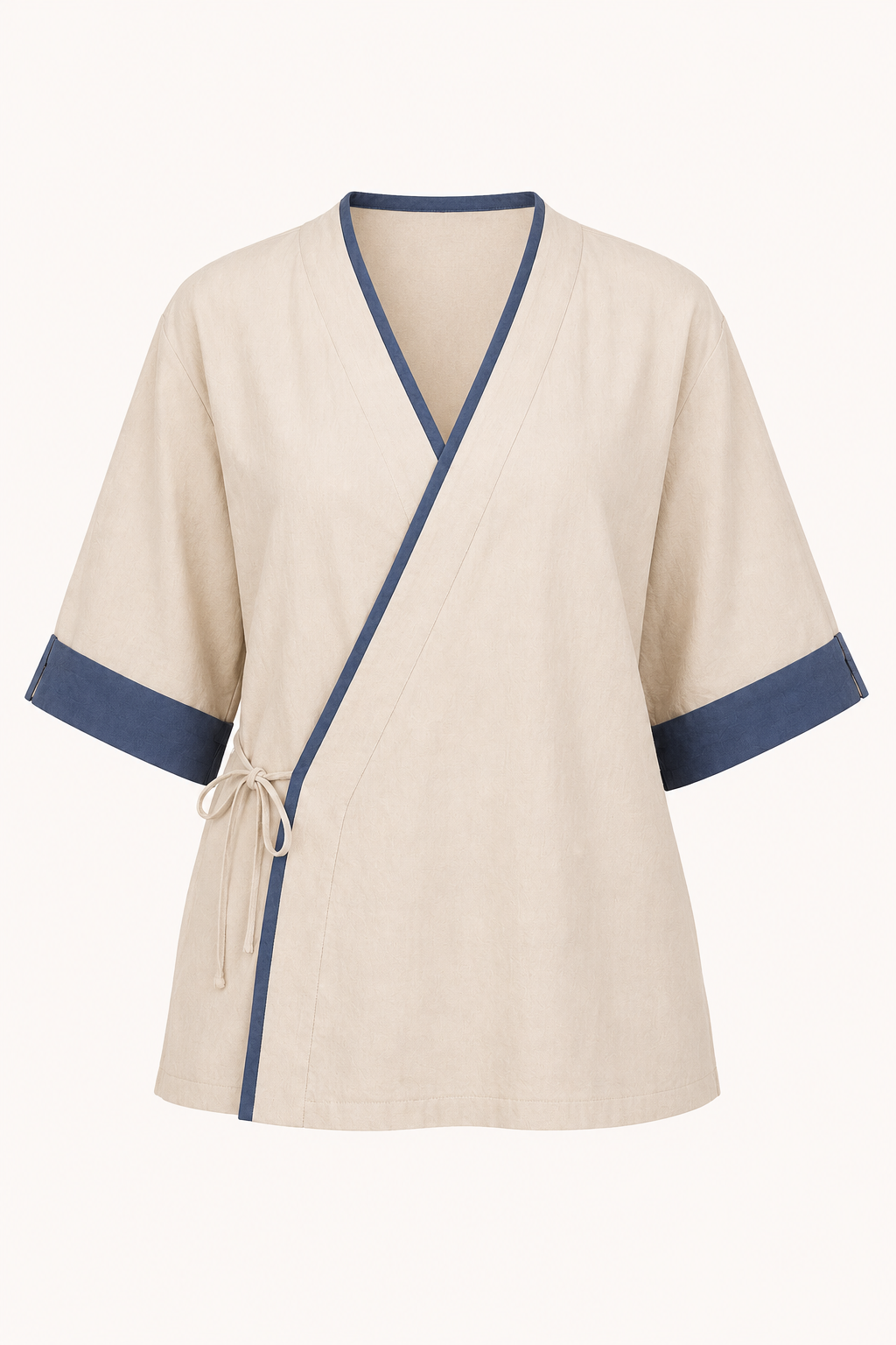 Blusa kimono mujer cruzada ribete contraste manga corta cordón lateral - Frida