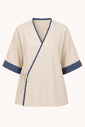 Blusa kimono mujer cruzada ribete contraste manga corta cordón lateral - Frida