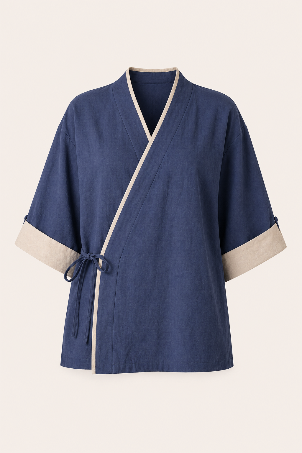 Blusa kimono mujer cruzada ribete contraste manga corta cordón lateral - Frida