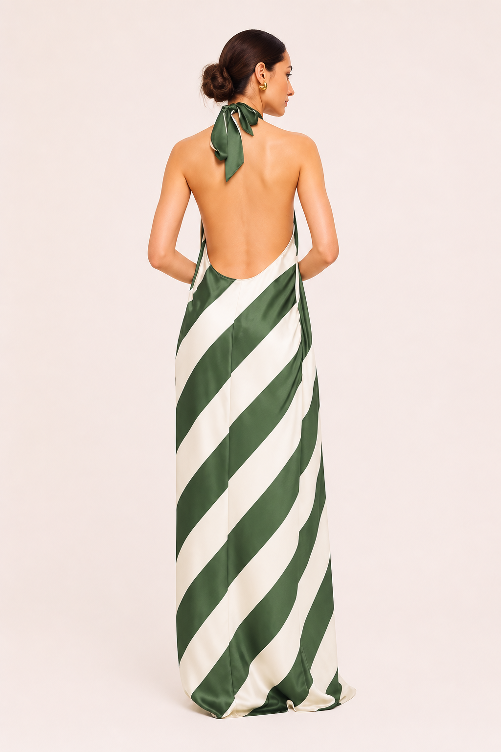 Vestido largo mujer cuello halter anudado rayas estampado - Luciana