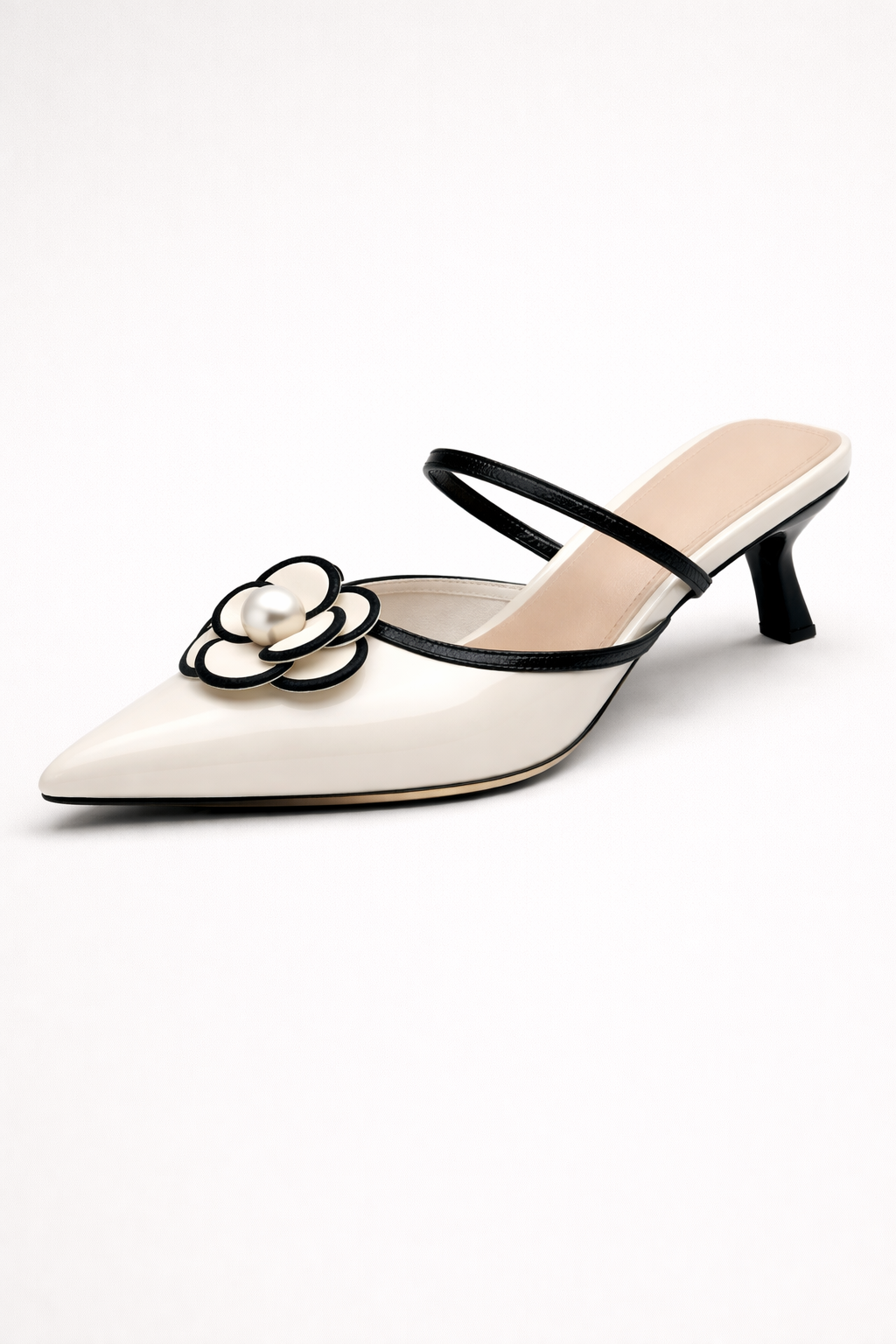 Zapato slingback con tacón bajo y flor aplicada para mujer - Vivienne