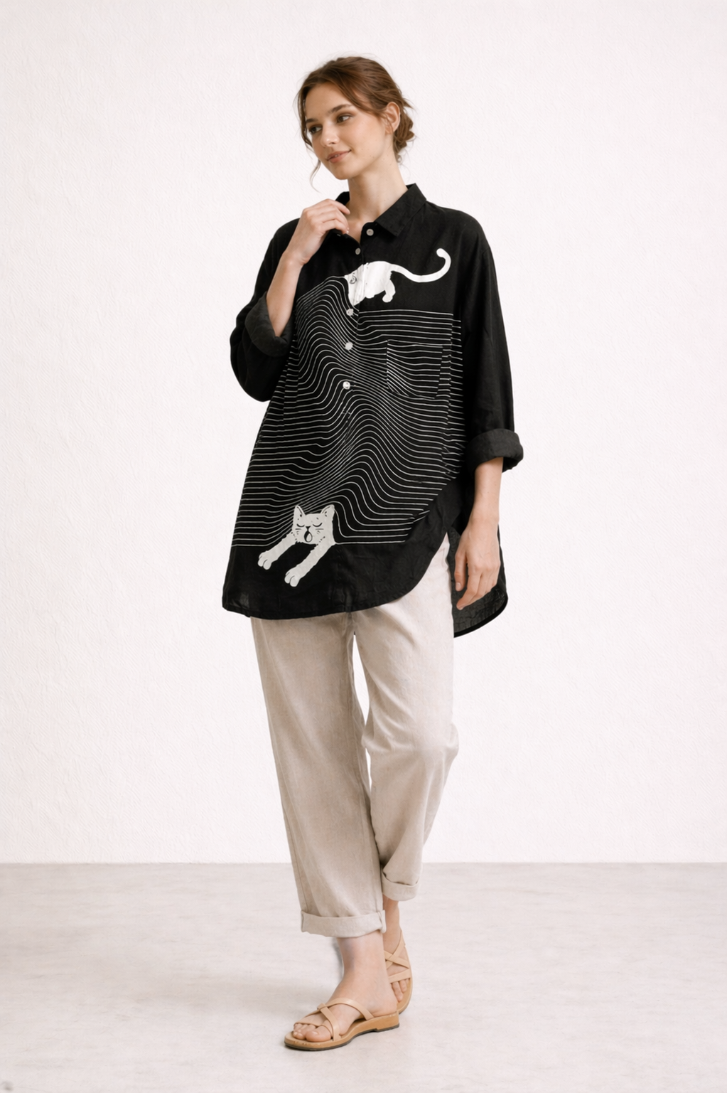 Blusa mujer estampado animal print manga larga botones casual - Gerlinde