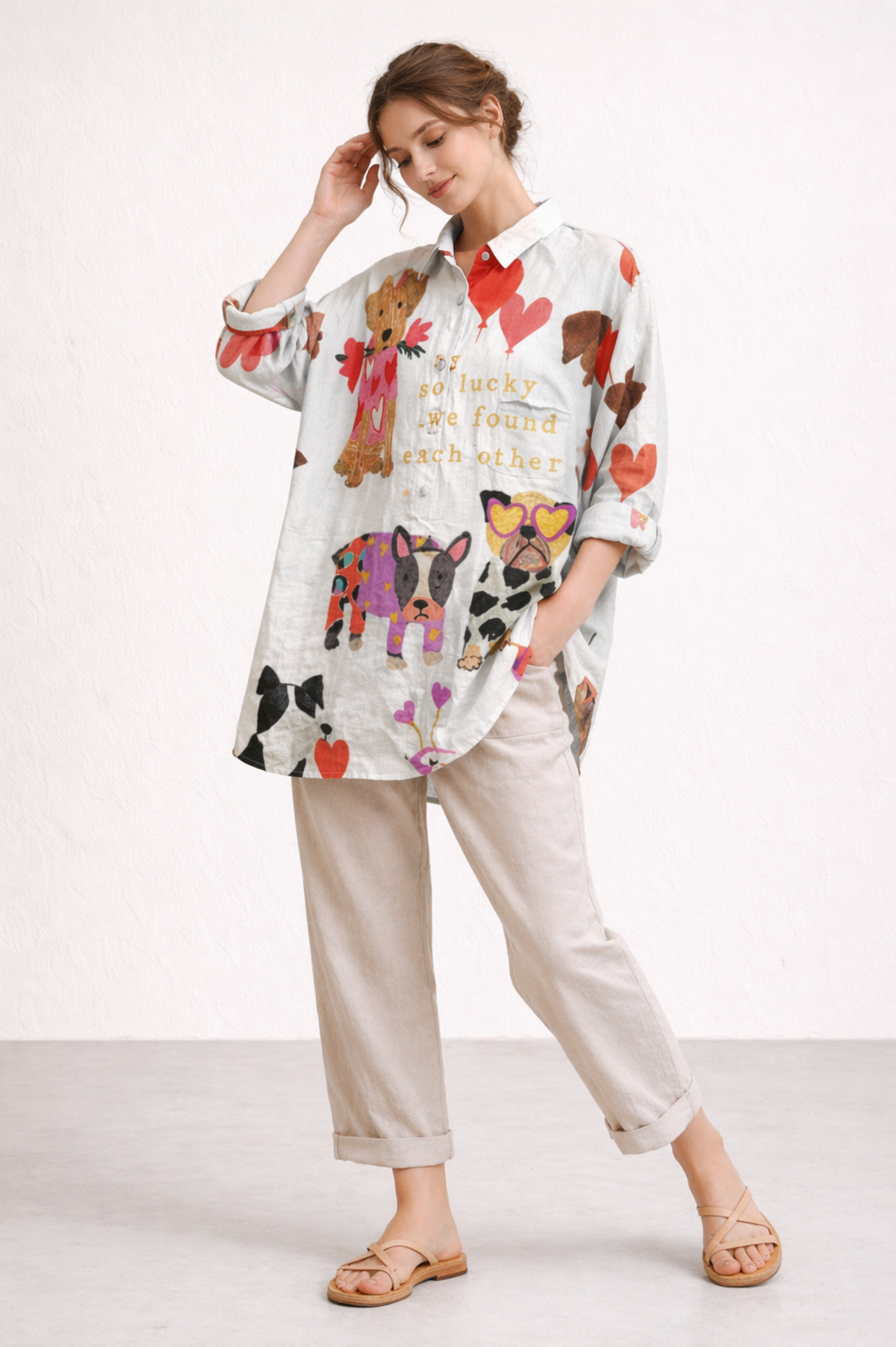 Blusa mujer estampado animal print manga larga botones casual - Gerlinde