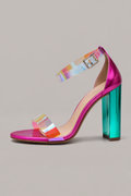 Zapatillas de tacón alto con tiras y punta redonda para mujer - Leyla