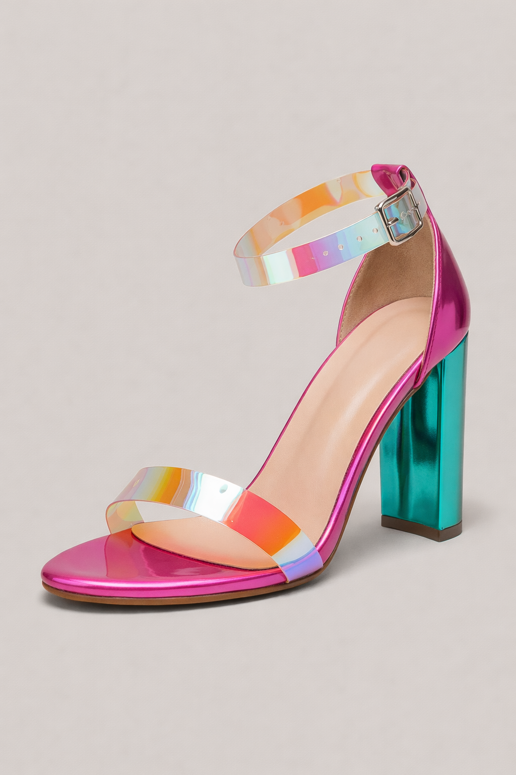 Zapatillas de tacón alto con tiras y punta redonda para mujer - Leyla