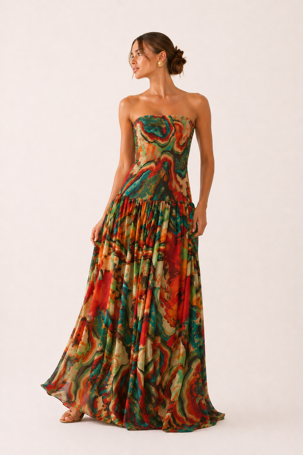 Vestido largo sin tirantes mujer cuerpo ajustado falda amplia - Hellen