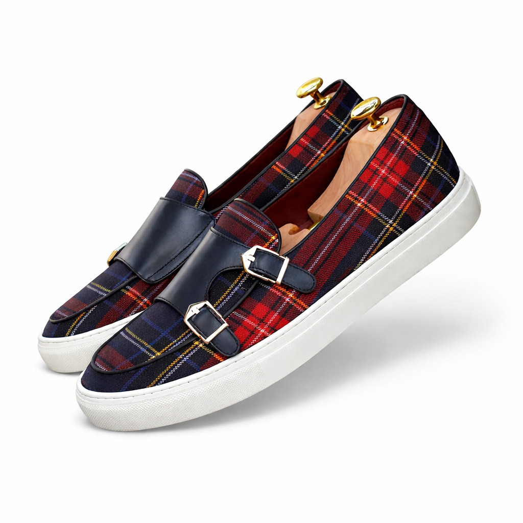 Mocasines para hombre de lona a cuadros con hebillas - Sergio