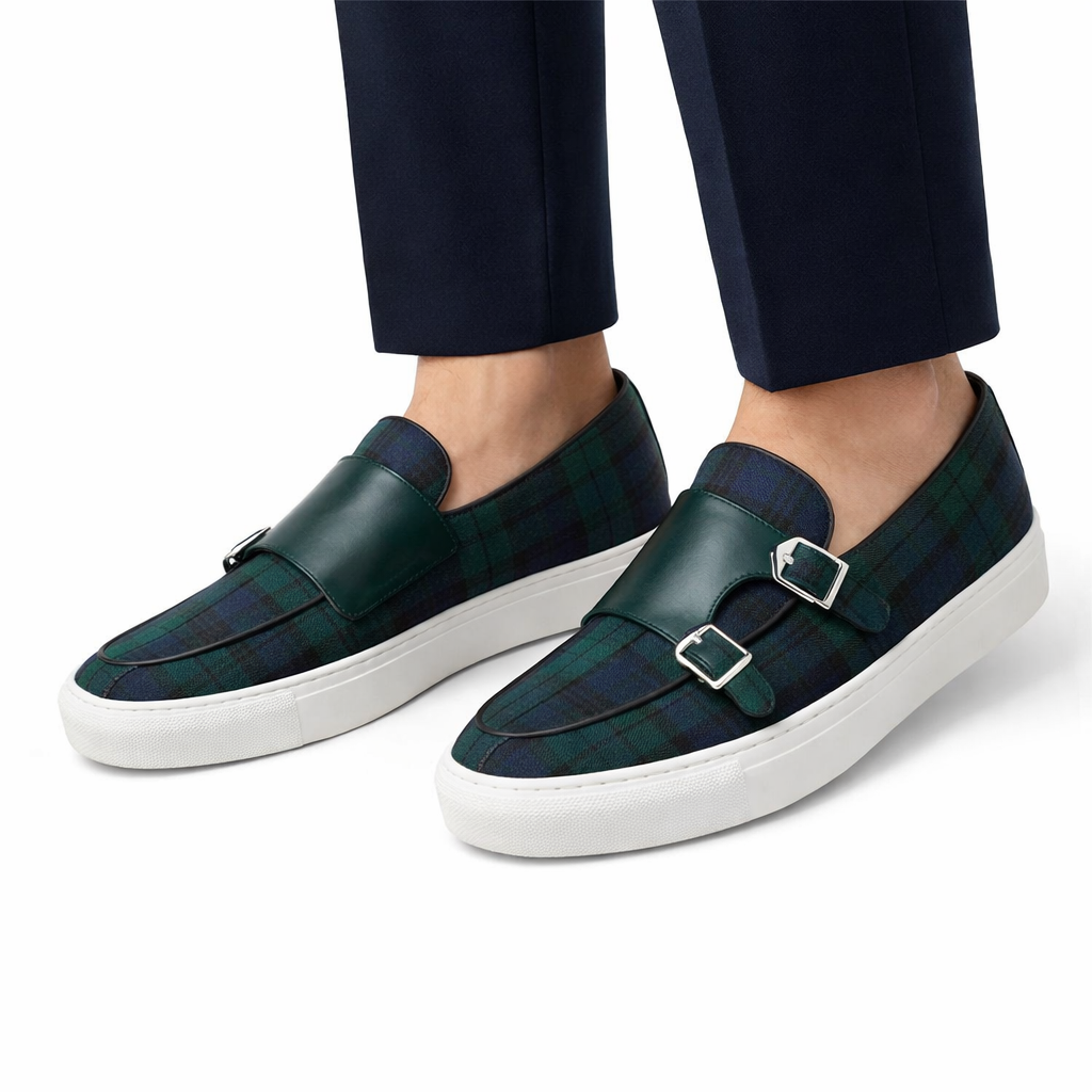 Mocasines para hombre de lona a cuadros con hebillas - Sergio