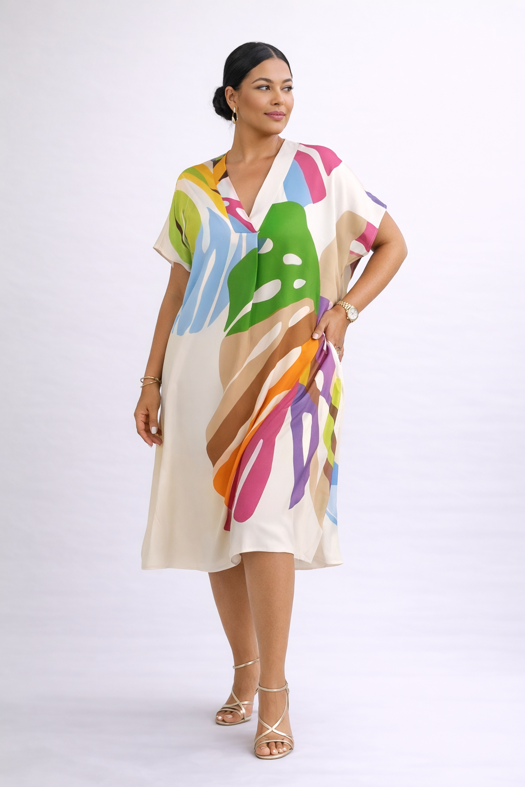 Vestido midi estampado hojas abstractas para mujer - Roos