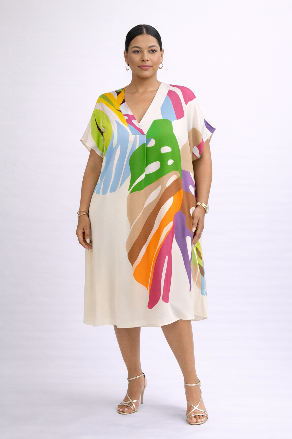 Vestido midi estampado hojas abstractas para mujer - Roos