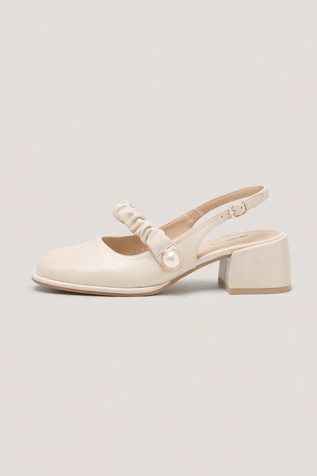 Sandalias de tacón ancho con detalle de perla para mujer - Perla