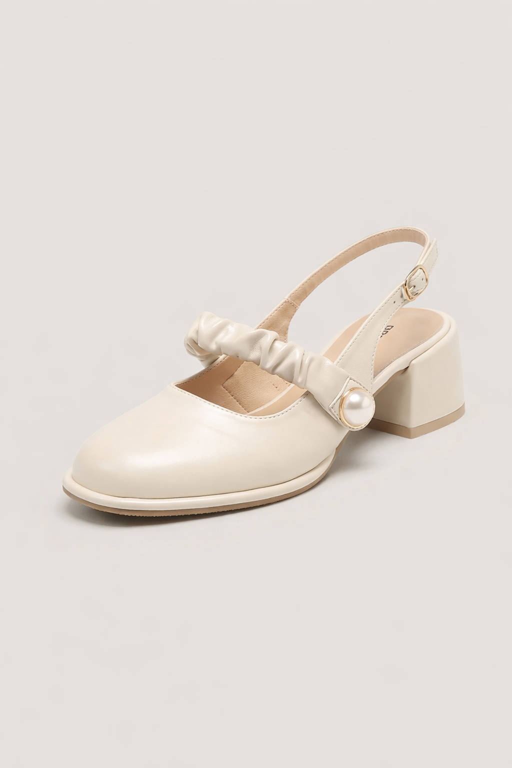 Sandalias de tacón ancho con detalle de perla para mujer - Perla