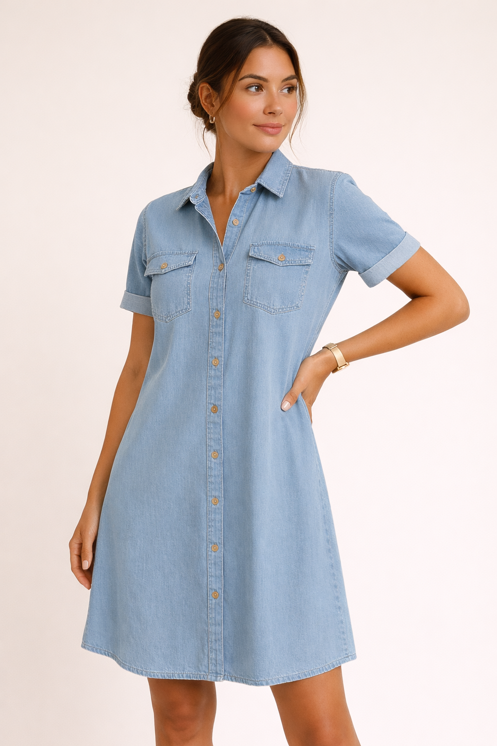 Vestido camisero denim de ajuste cómodo para mujer - Claire