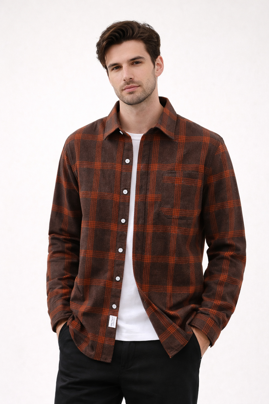 Camisa de hombre de manga larga con estampado de cuadros - Noyel