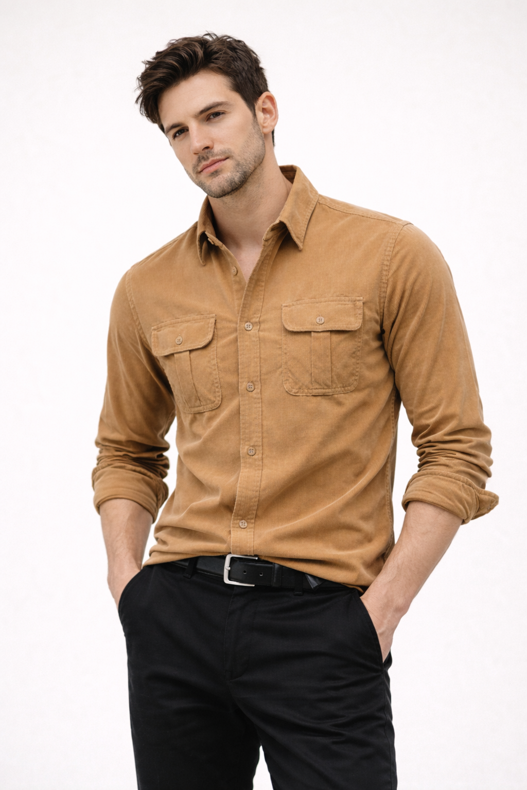 Camisa de hombre de manga larga con bolsillos frontales - Kelven