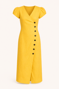 Vestido midi mujer escote V manga volumen botones abertura frontal - Gisela