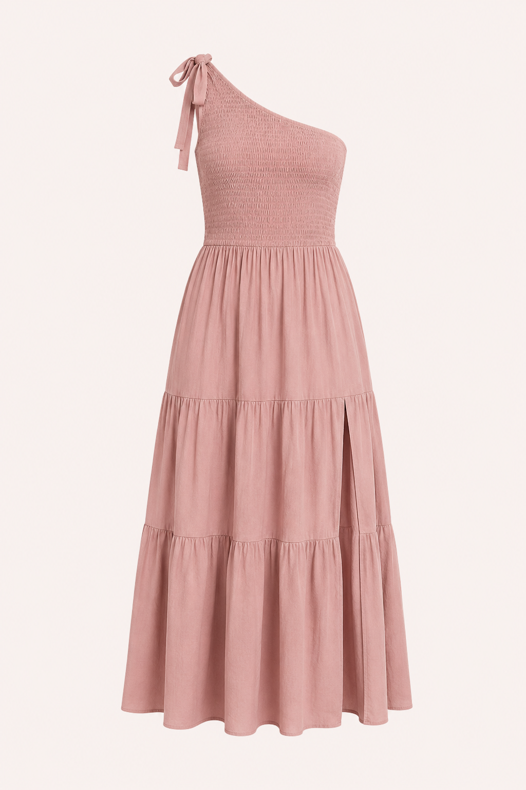 Vestido largo mujer un hombro lazo tirante busto fruncido abertura lateral - Karla