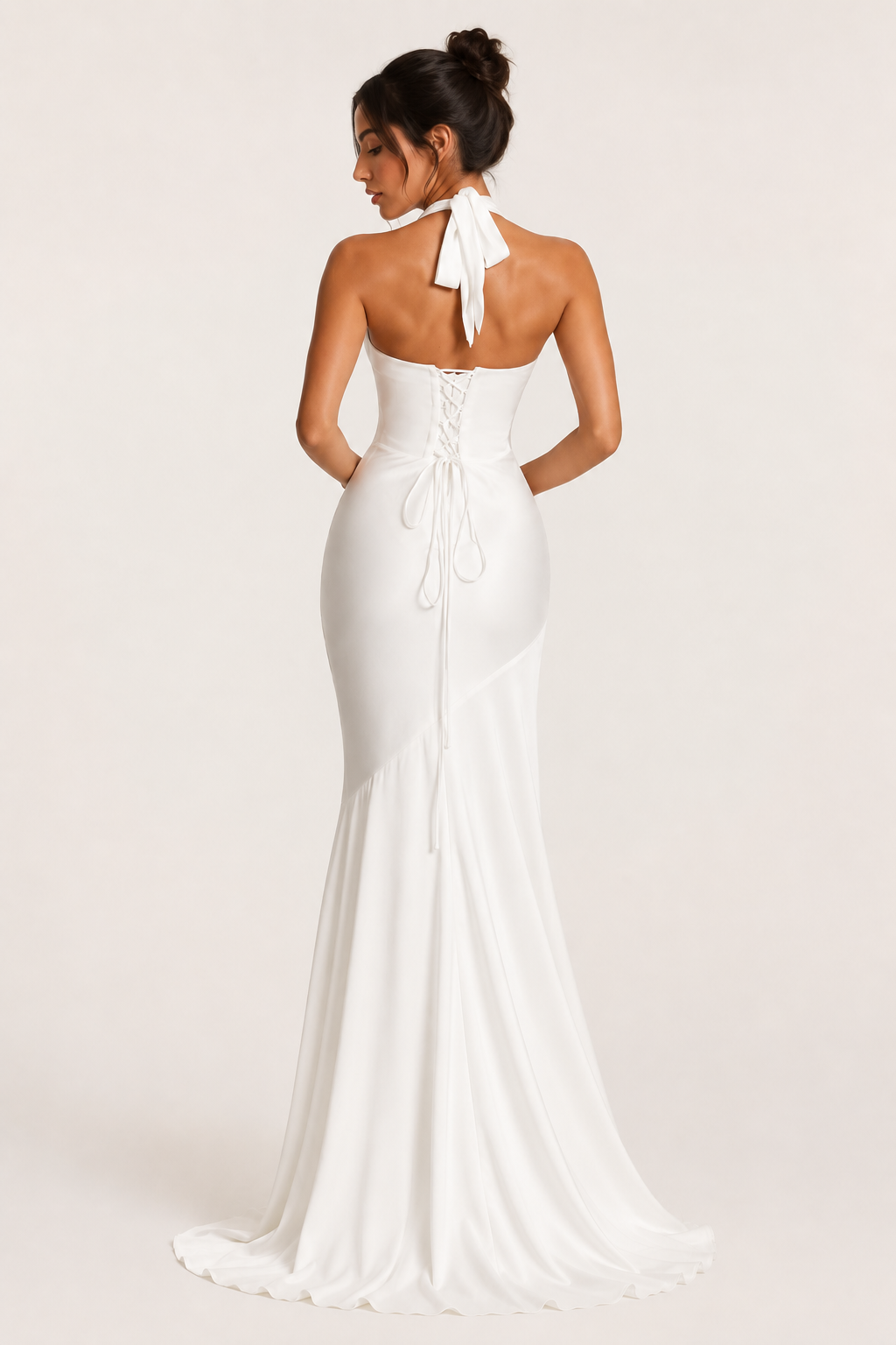 Vestido largo mujer halter escote V cuerpo ajustado corte sirena elegante - Dagmar