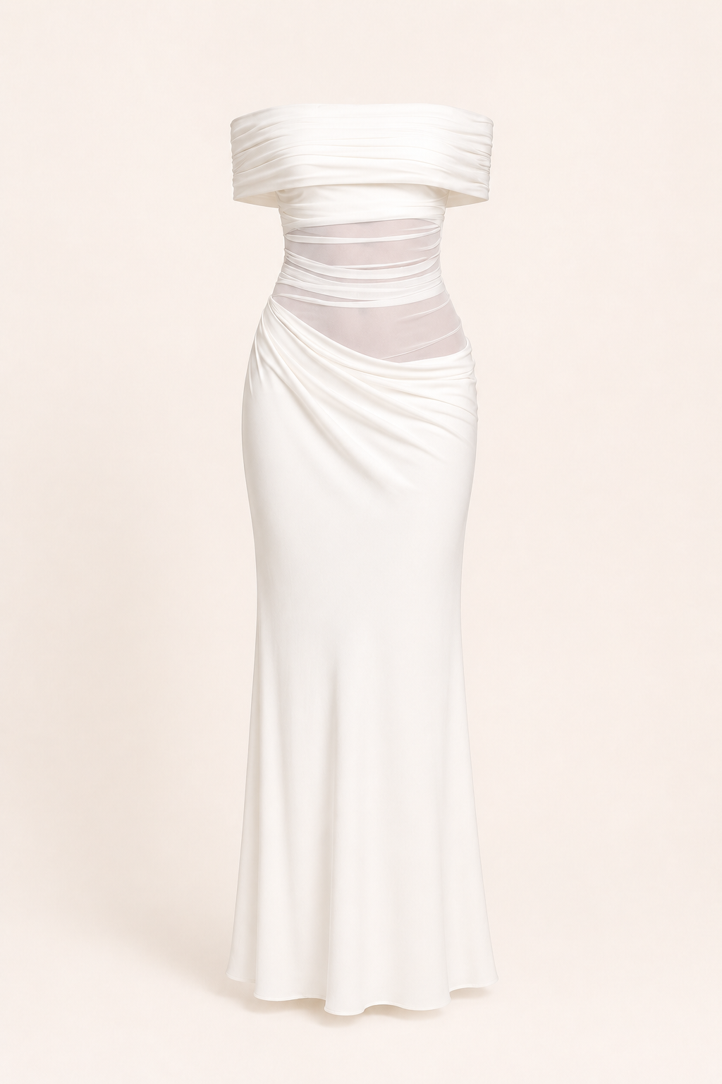 Vestido largo mujer boda hombros descubiertos fruncido caída fluida - Nadine