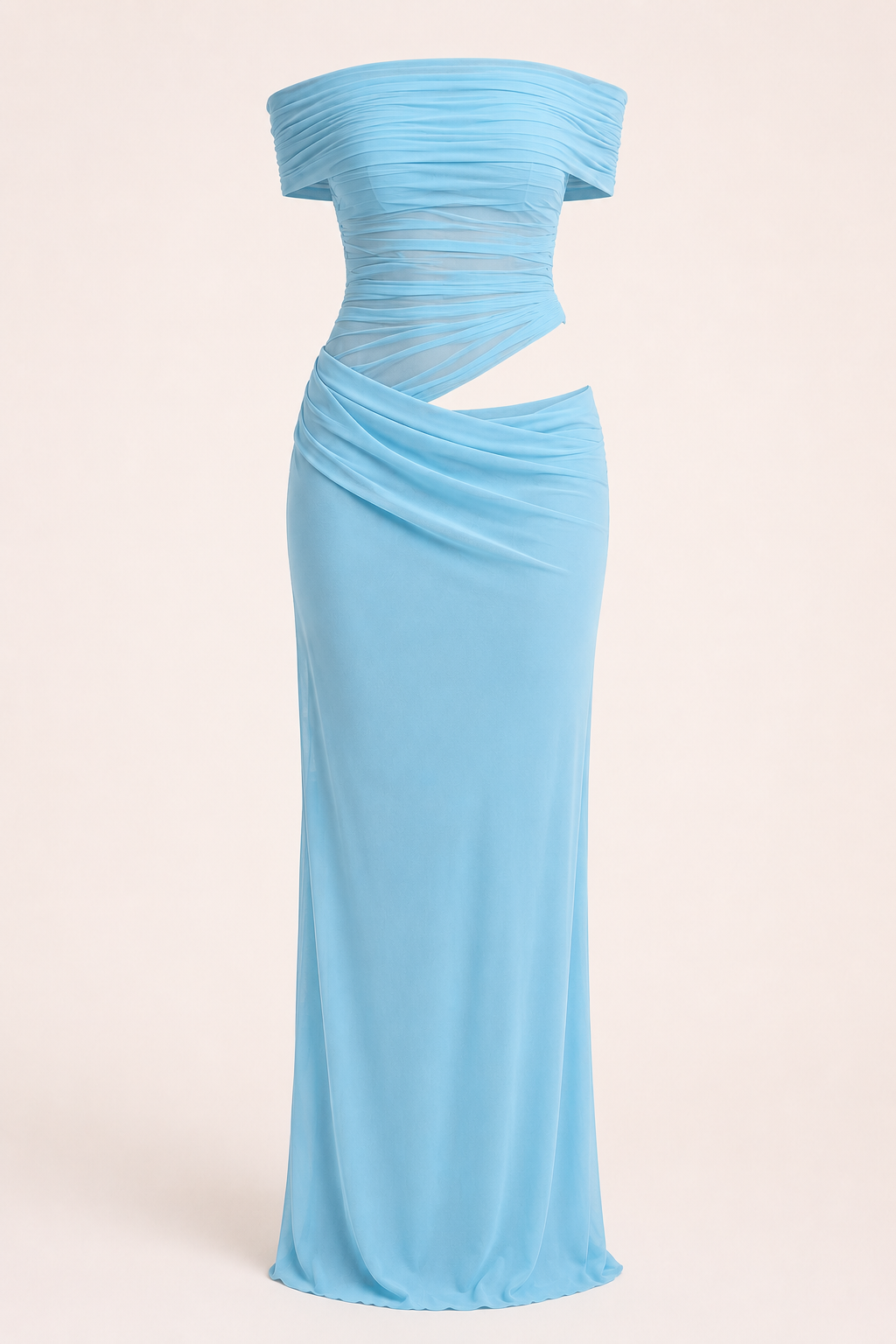 Vestido largo mujer boda hombros descubiertos fruncido caída fluida - Nadine