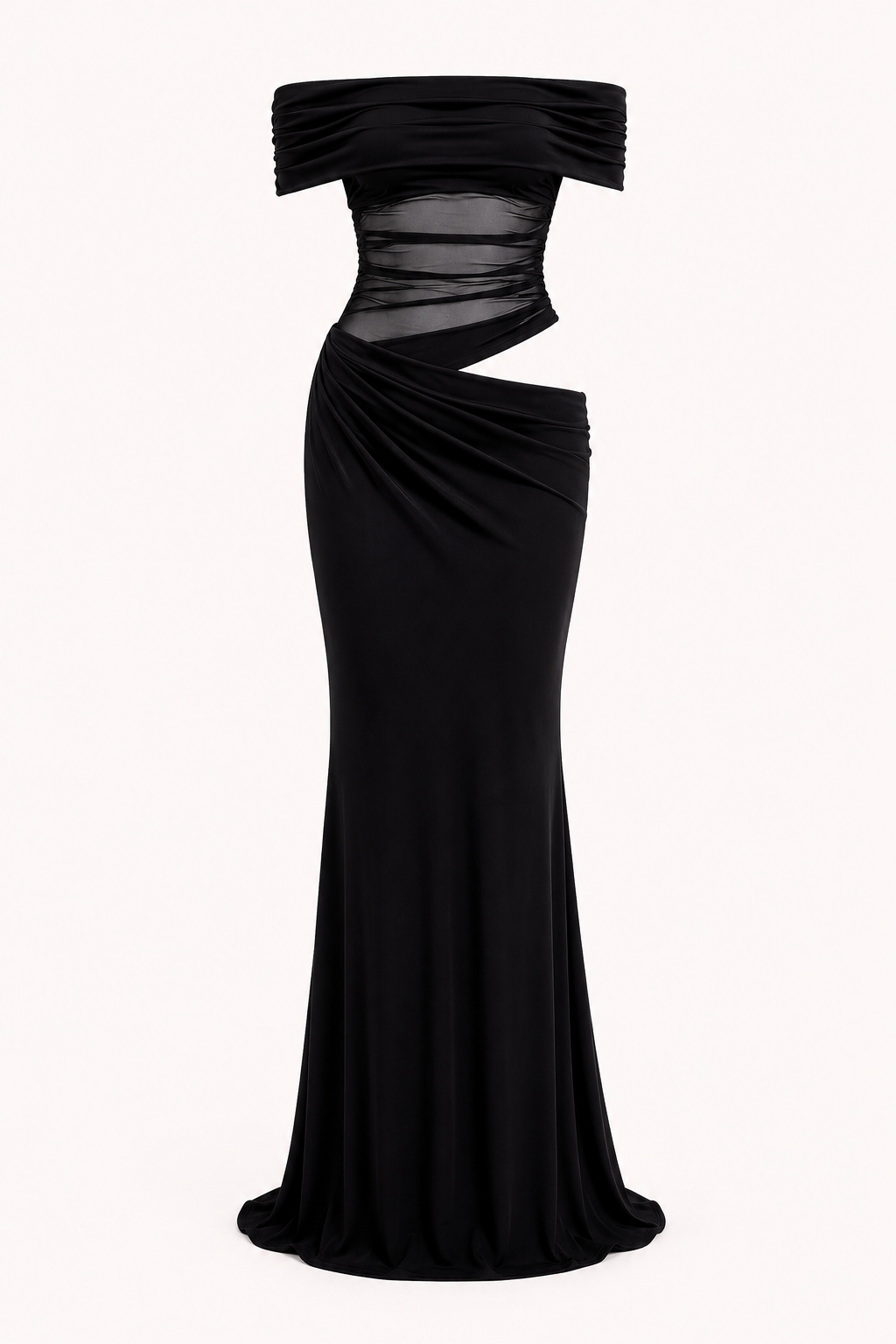 Vestido largo mujer boda hombros descubiertos fruncido caída fluida - Nadine