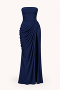 Vestido largo mujer gala escote recto fruncido drapeado lateral abertura - Ottilie