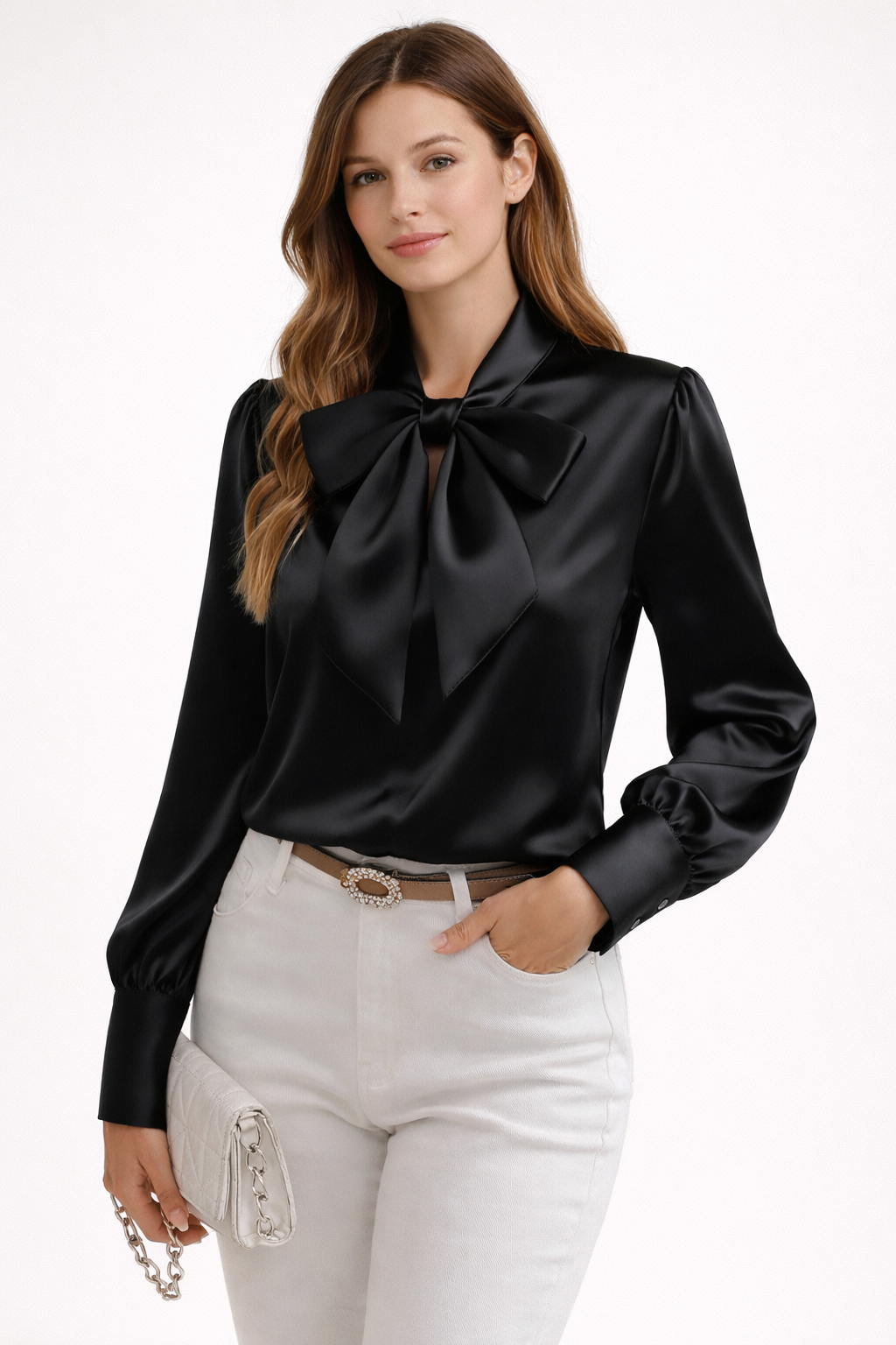Blusa elegante de mujer con lazo frontal - Elyra