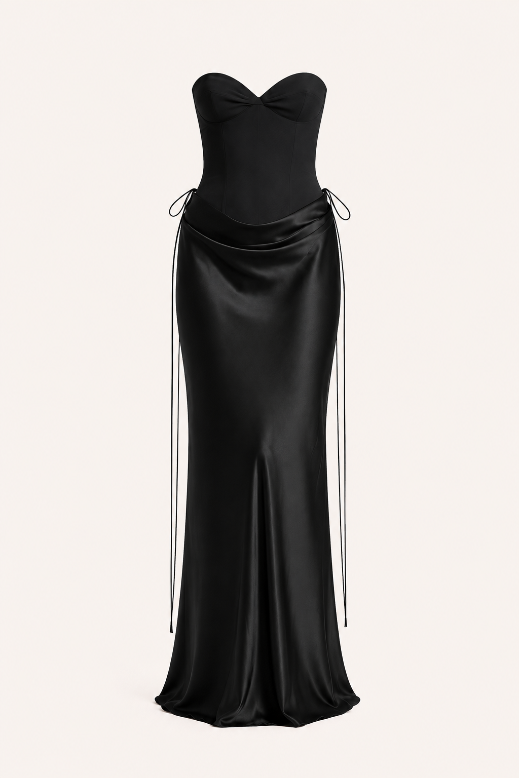 Conjunto mujer corset strapless copas marcadas falda drapeada cadera lazos - Annika