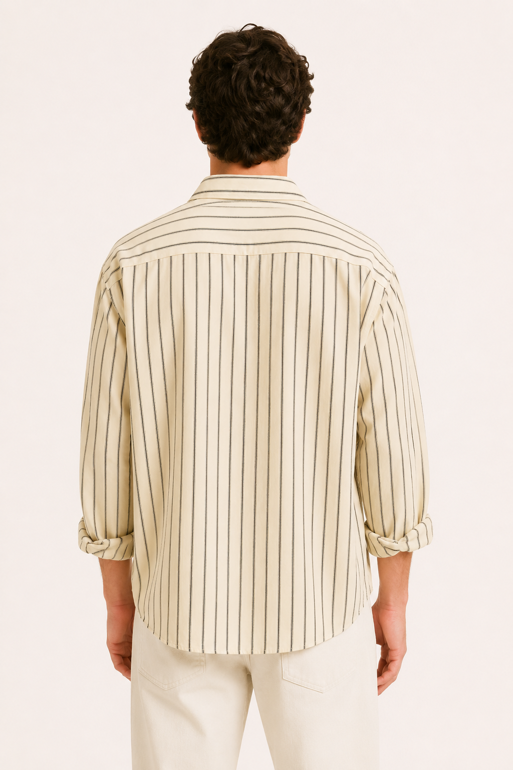Camisa hombre rayas verticales manga larga oversize cuello clásico casual - Matías