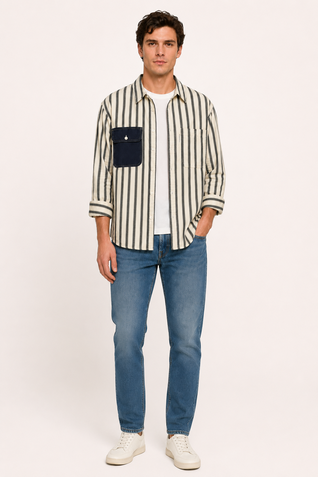 Camisa hombre rayas estilo costero bolsillo contraste elegante casual - Bastian