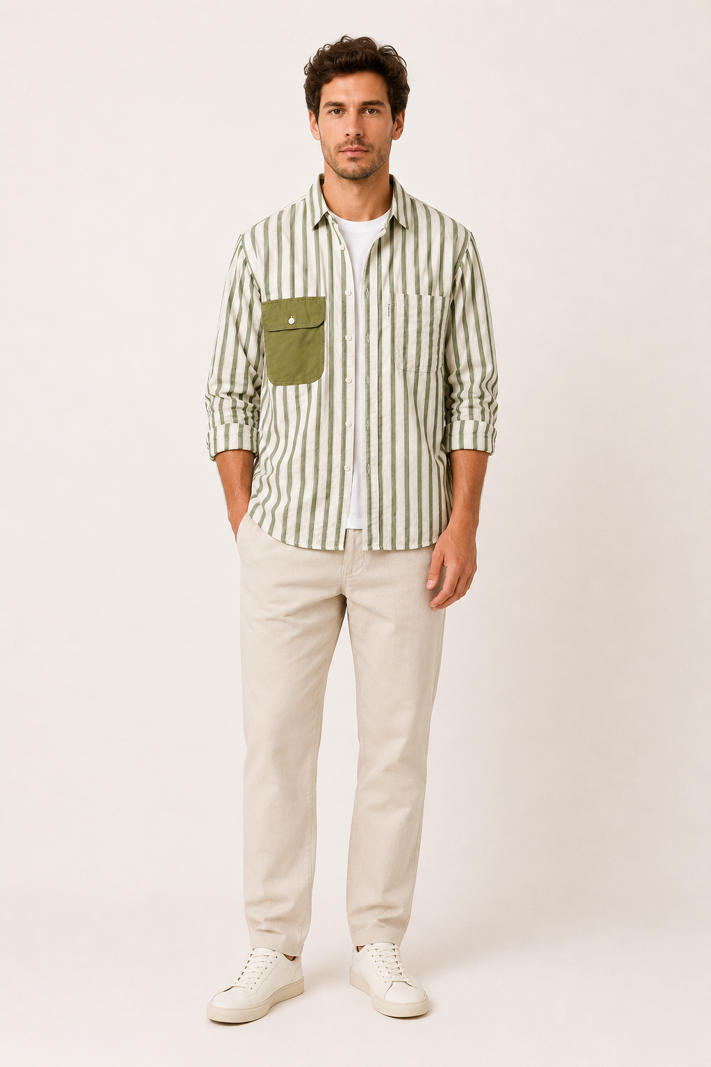 Camisa hombre rayas estilo costero bolsillo contraste elegante casual - Bastian